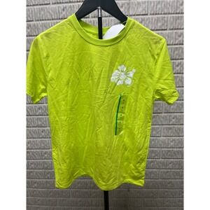 SmileyWorld‎ Kids Neon Lime Green Keep Smiling Hibiscus Graphic T-Shirt Size M 8